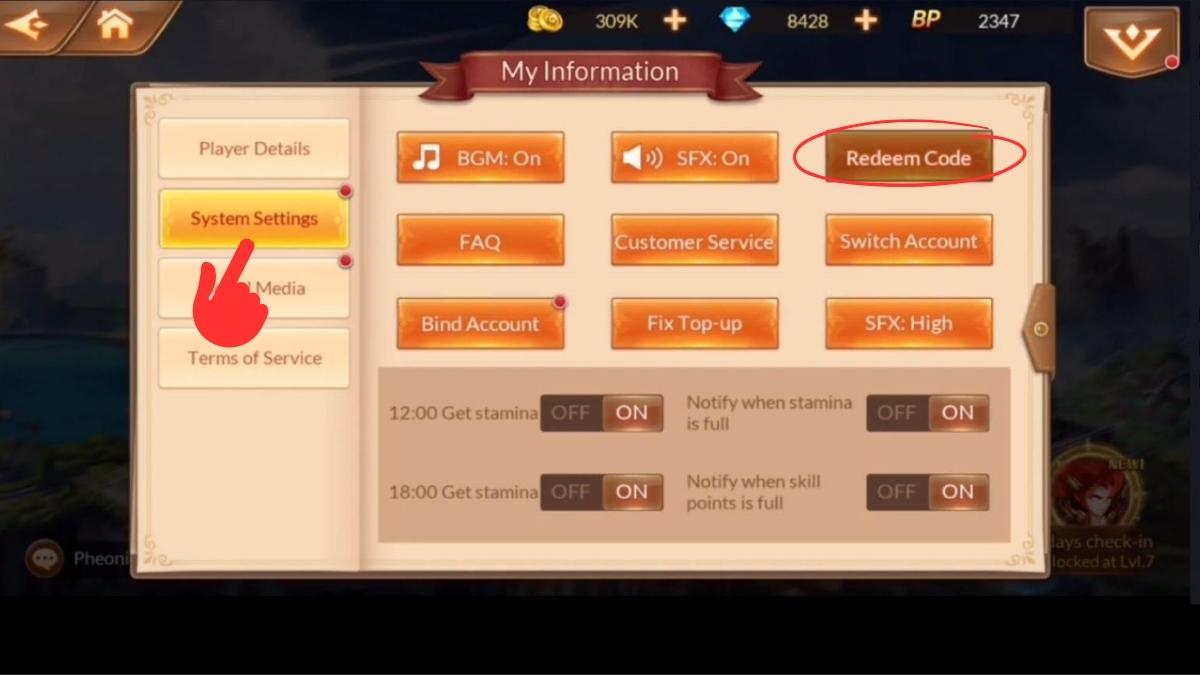 Hướng dẫn cách nhập code Soul Land Reloaded bước 2