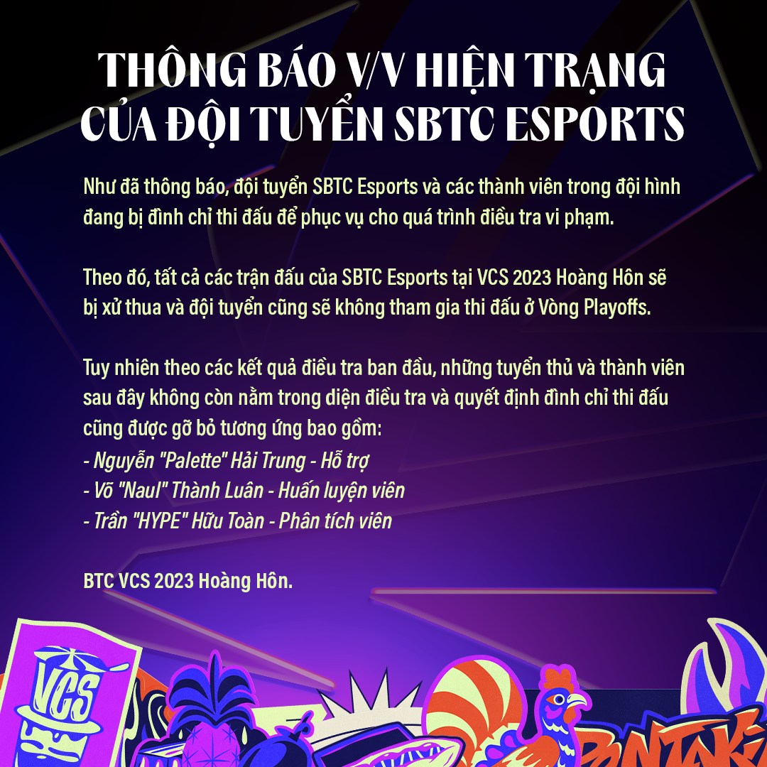 LMHT: Ban tổ chức VCS tiếp tục đưa ra thông báo mới nhất về drama SBTC Esports, SE chính thức chia tay giải đấu, 3 cái tên đầu tiên 