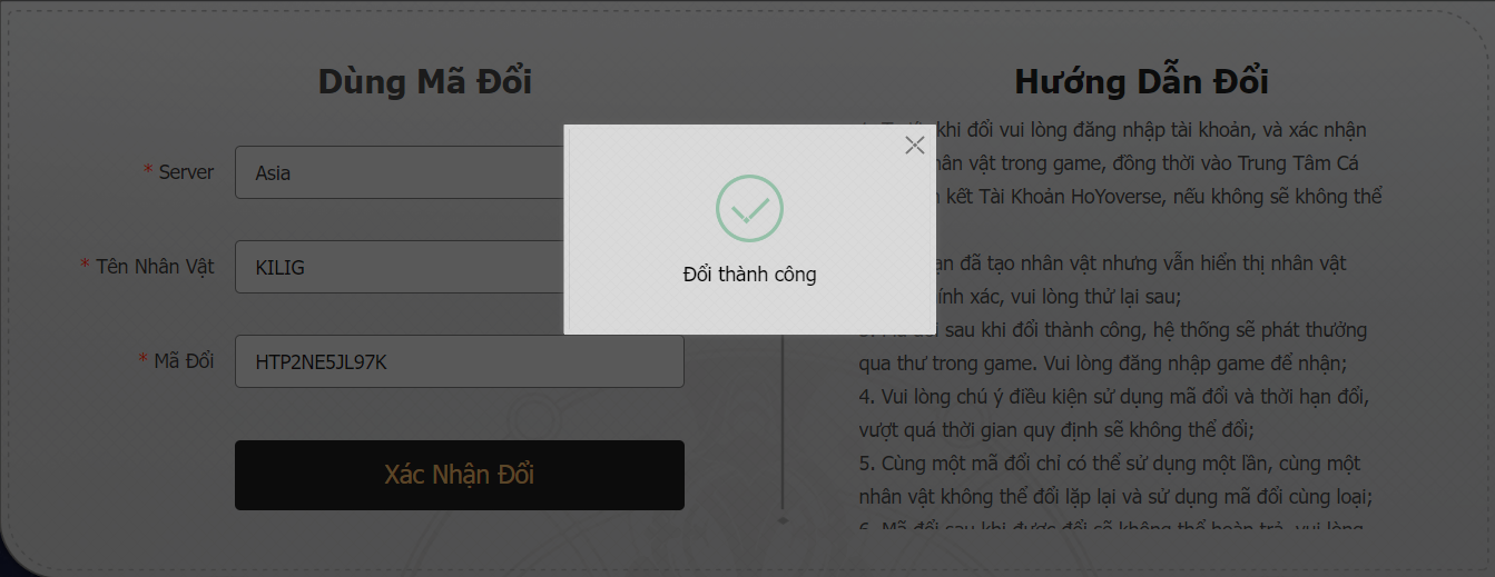Nhận code thành công