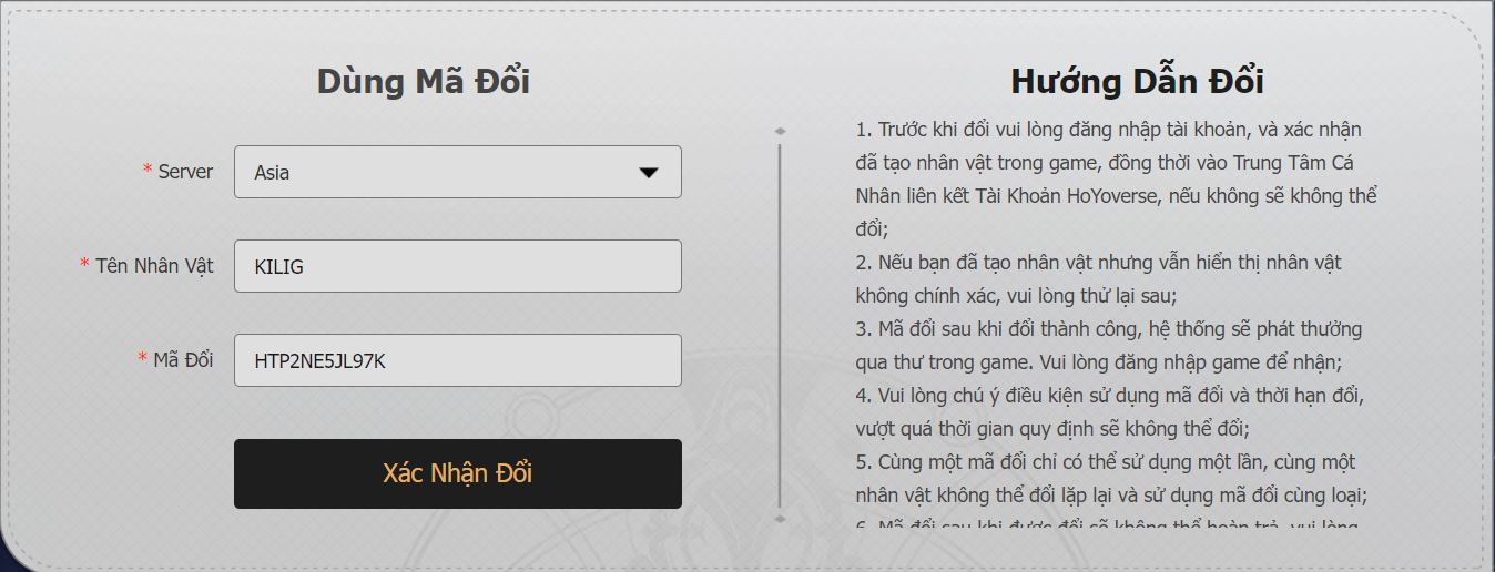 Nhập mã đổi quà 