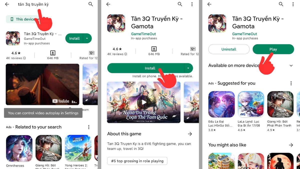 Cách tải Tân 3Q Truyền Kỳ trên Android từ Google Play 