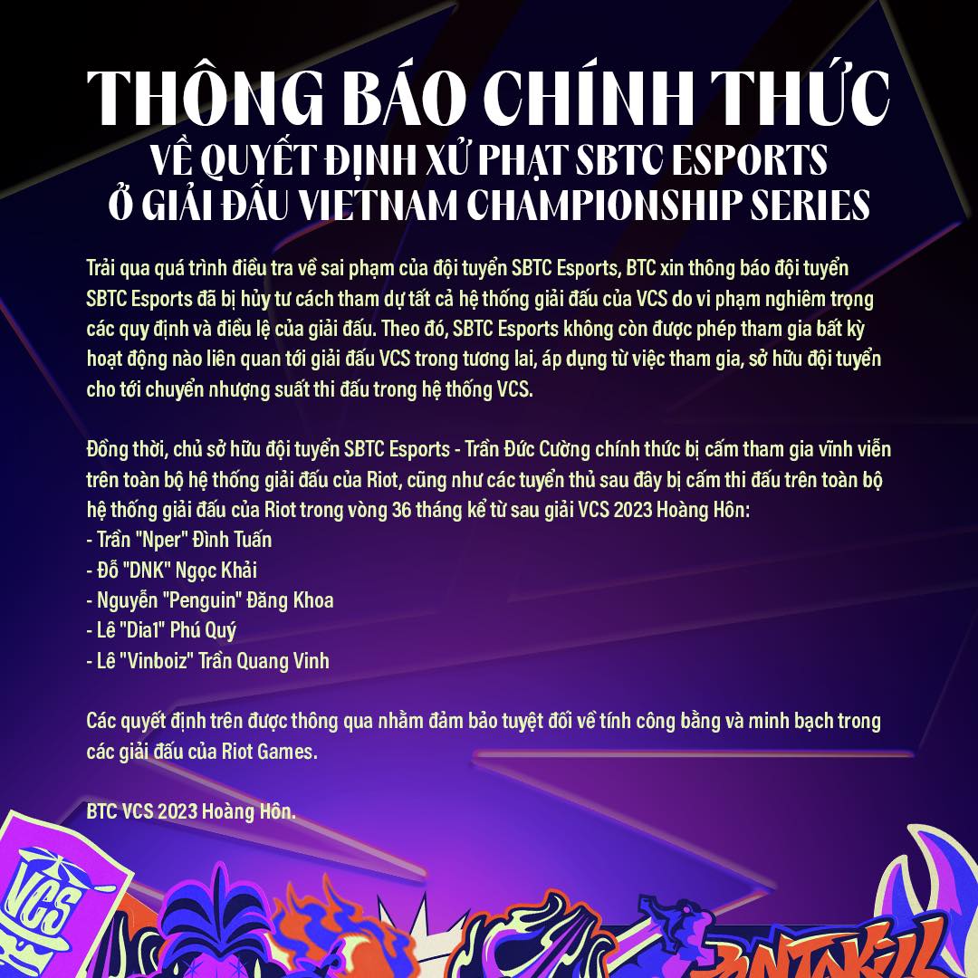 Án phạt vô tiền khoáng hậu trong lịch sử TTĐT Việt chấm dứt drama của STBC Esports