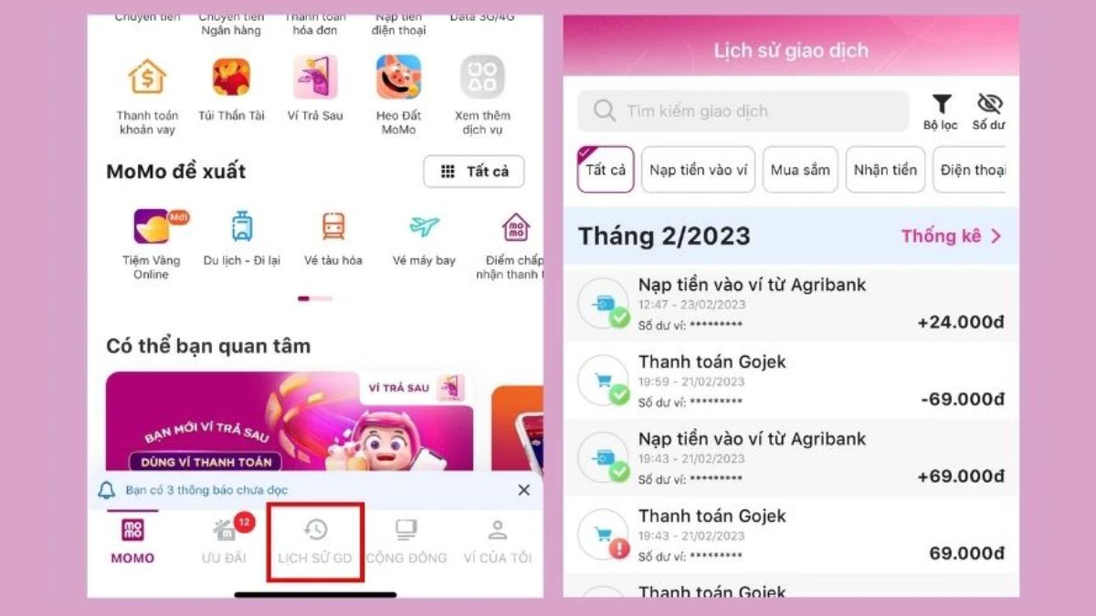 Cách xem lịch sử giao dịch trên MoMo trên điện thoại