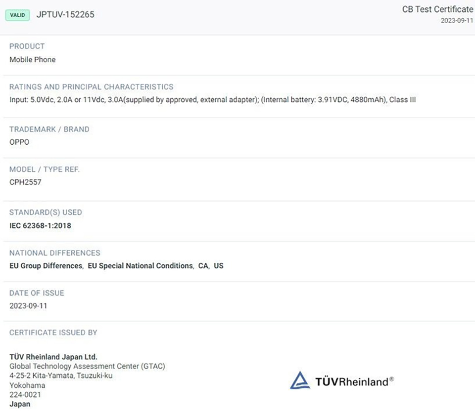 OPPO A79 5G đạt chứng nhận TUV