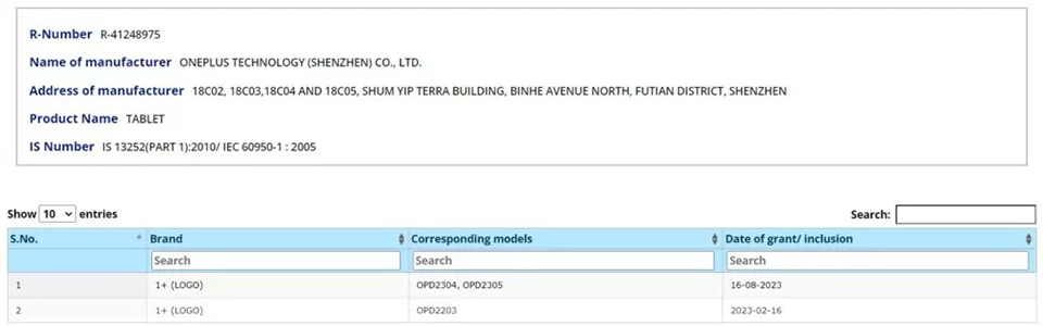 Chứng nhận BIS của OnePlus Pad Go