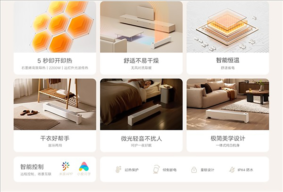 Các tính năng máy sưởi điện thông minh Mijia Graphene Baseboard Heater 2