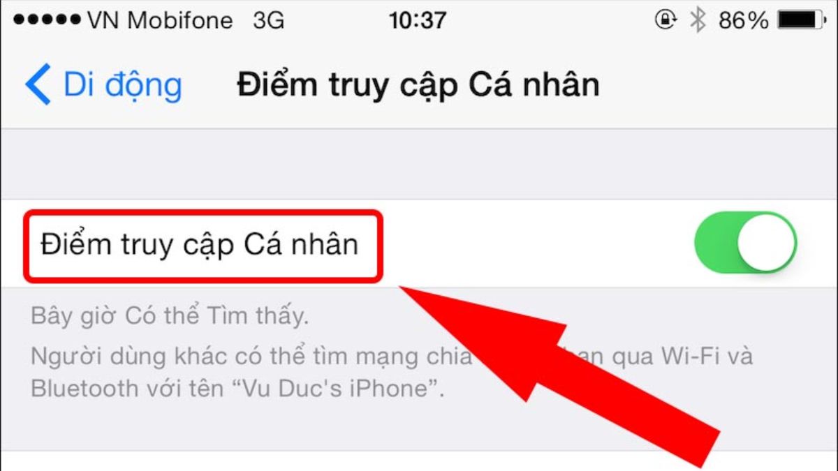 Tắt tính năng “Điểm truy cập cá nhân”