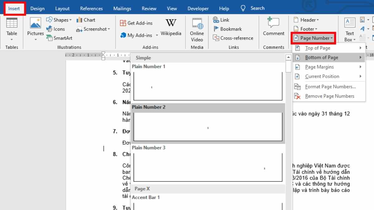 Cách đánh số trang 1/2 trong Word 2010