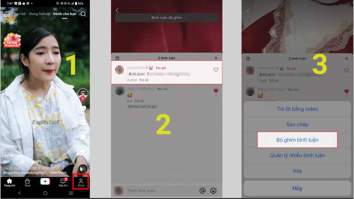 Bỏ ghim bình luận TikTok đơn giản