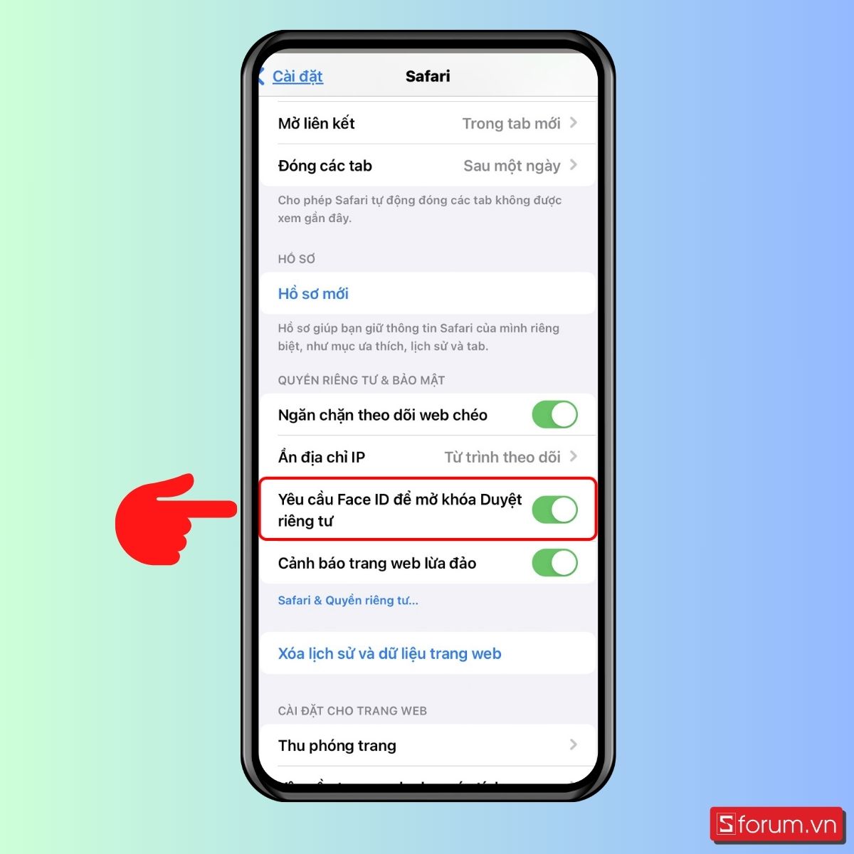 Hướng dẫn các bước khóa tab ẩn danh trên Safari bằng Face ID cực nhanh chóng - bước 2