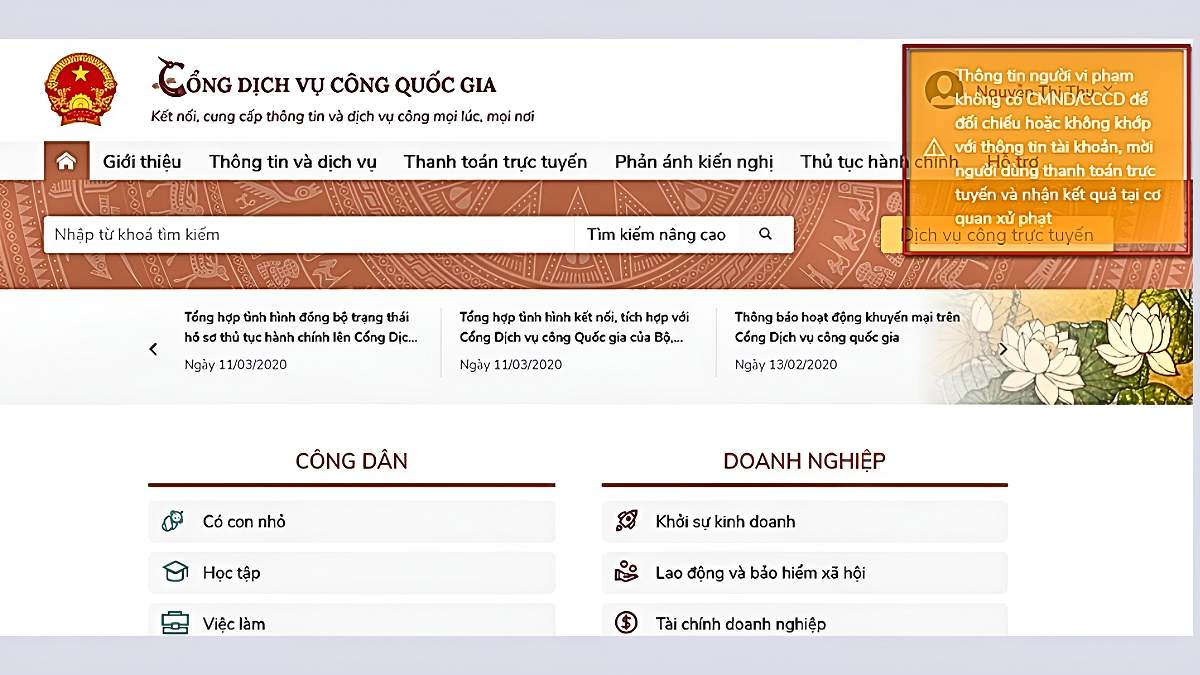 Thanh toán trực tuyến và nhận kết quả tại nhàkhi nộp phạt vi phạm giao thông online bước 3 