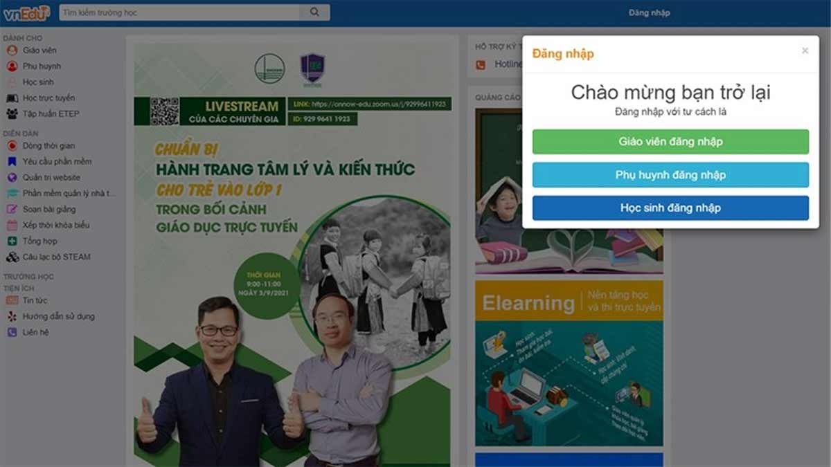 Cách xem điểm trên trang web VnEdu Connect bước 1