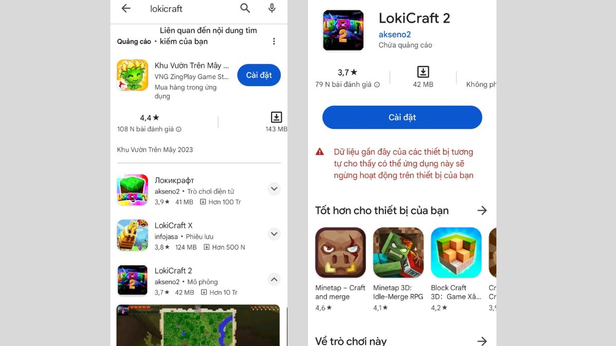 Cách tải Lokicraft trên điện thoại Android bước 1