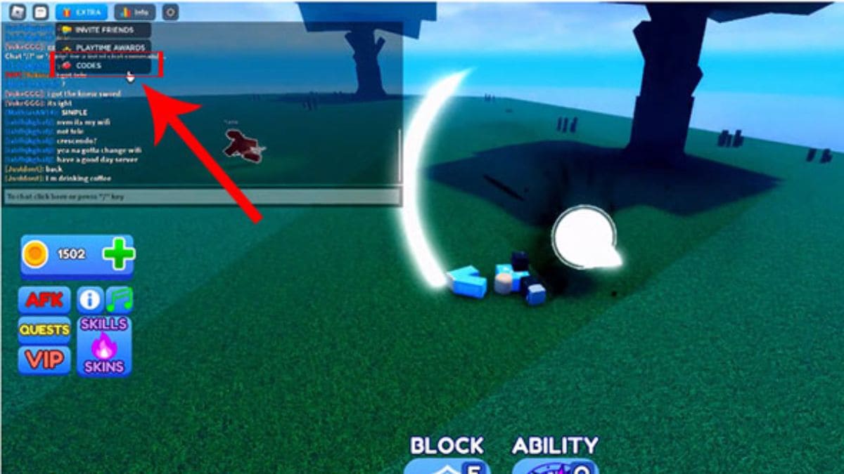 Cách nhập code Blade Ball bước 2