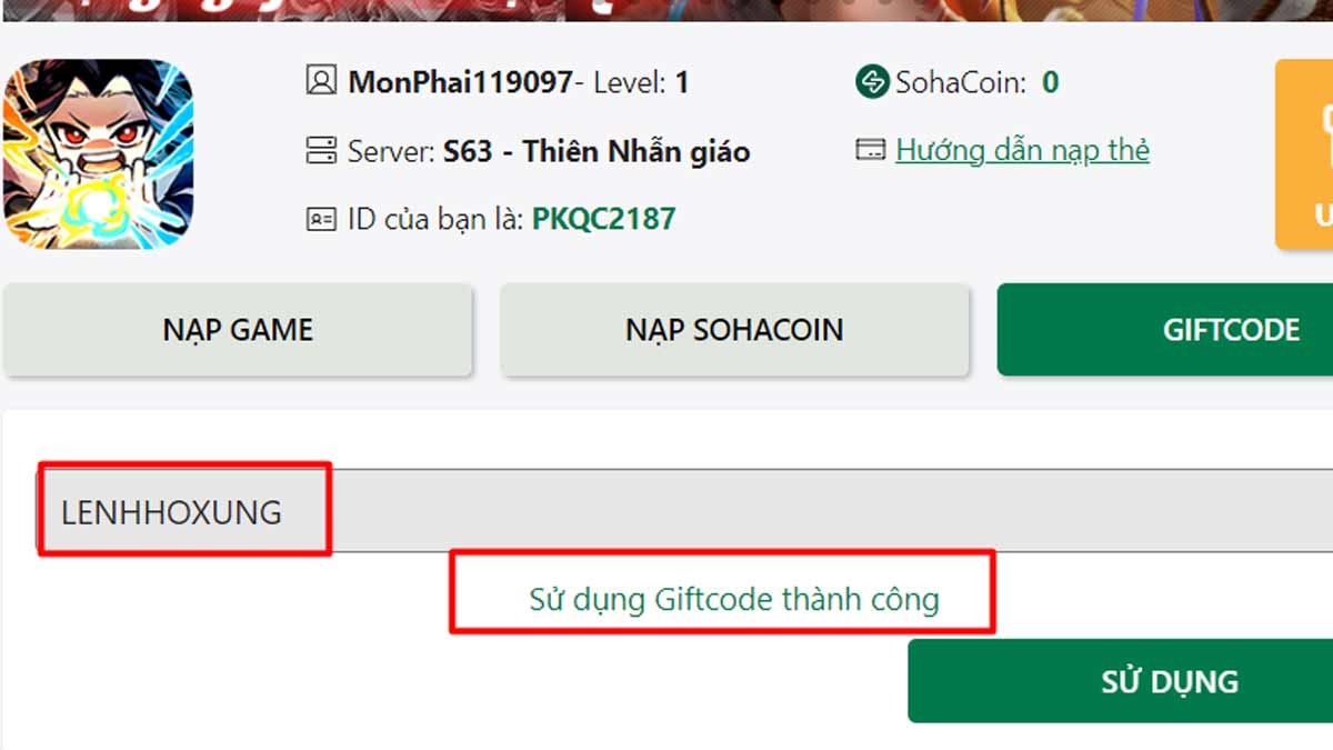 Hướng dẫn cách nhập code Đại Bang Chủ bước 3