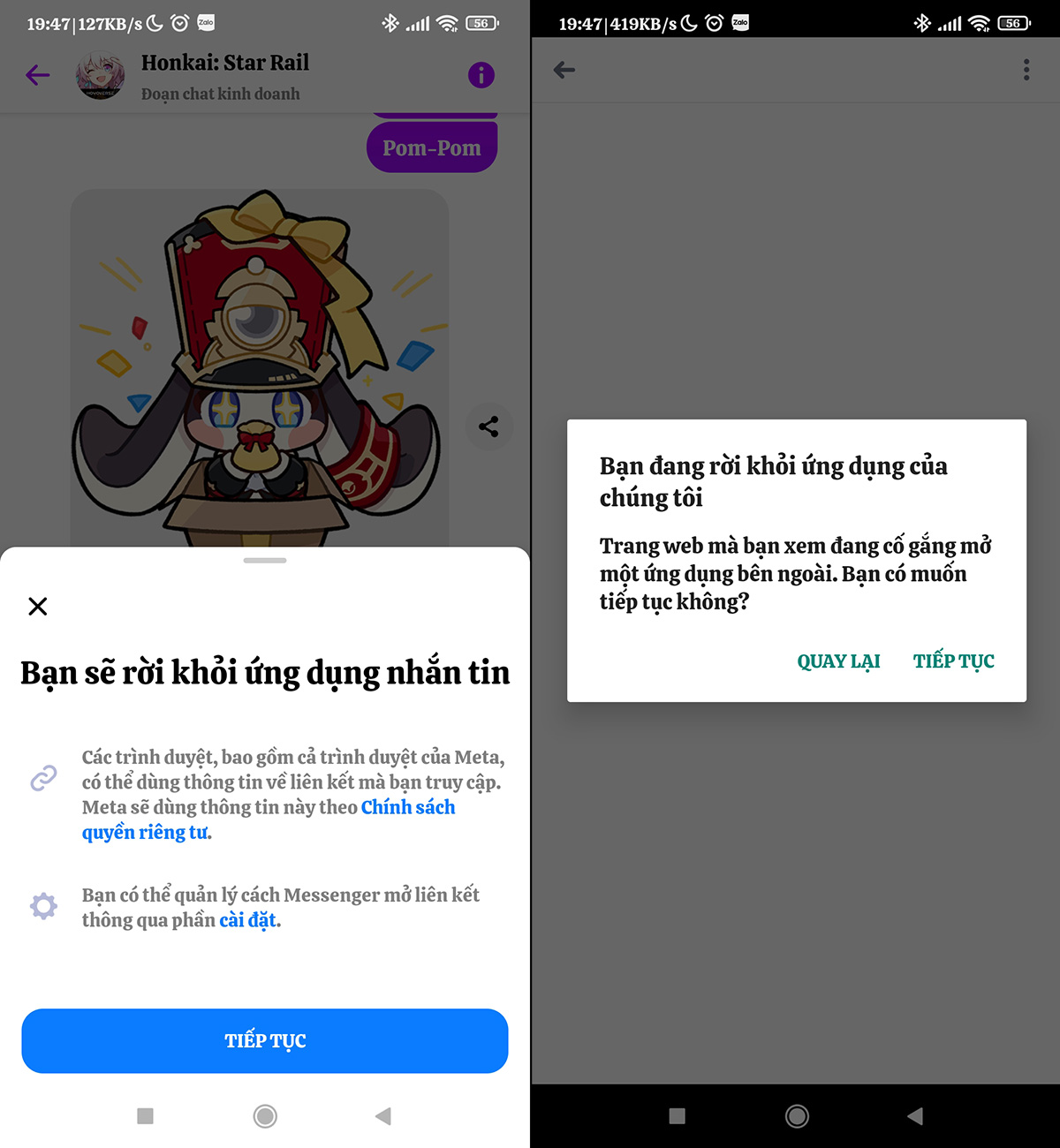 Tải bộ sticker Honkai: Star Rail từ bot Messenger