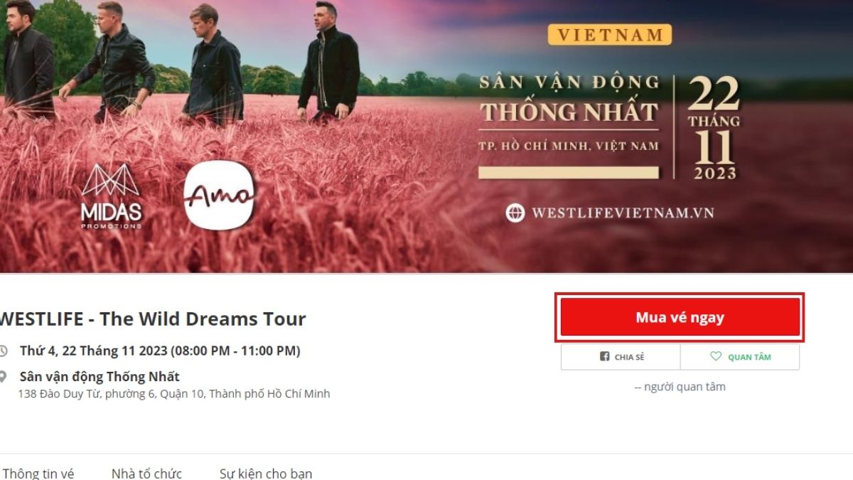 Cách mua vé concert The Wild Dreams Tour - bước 3