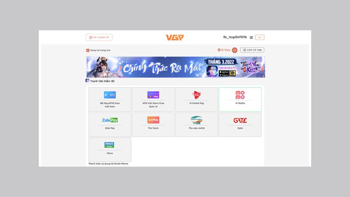 Cách nạp Kỷ Nguyên GenZ bằng Momo bước 2