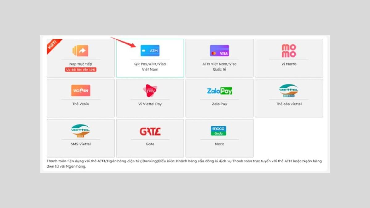 cách nạp kỷ nguyên GenZ bằng thẻ ngân hàng bước 1