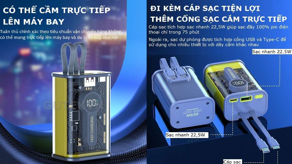Top pin sạc dự phòng trong suốt giá tốt - Natuso GB35 - Sạc dự phòng trong suốt 15000mAh