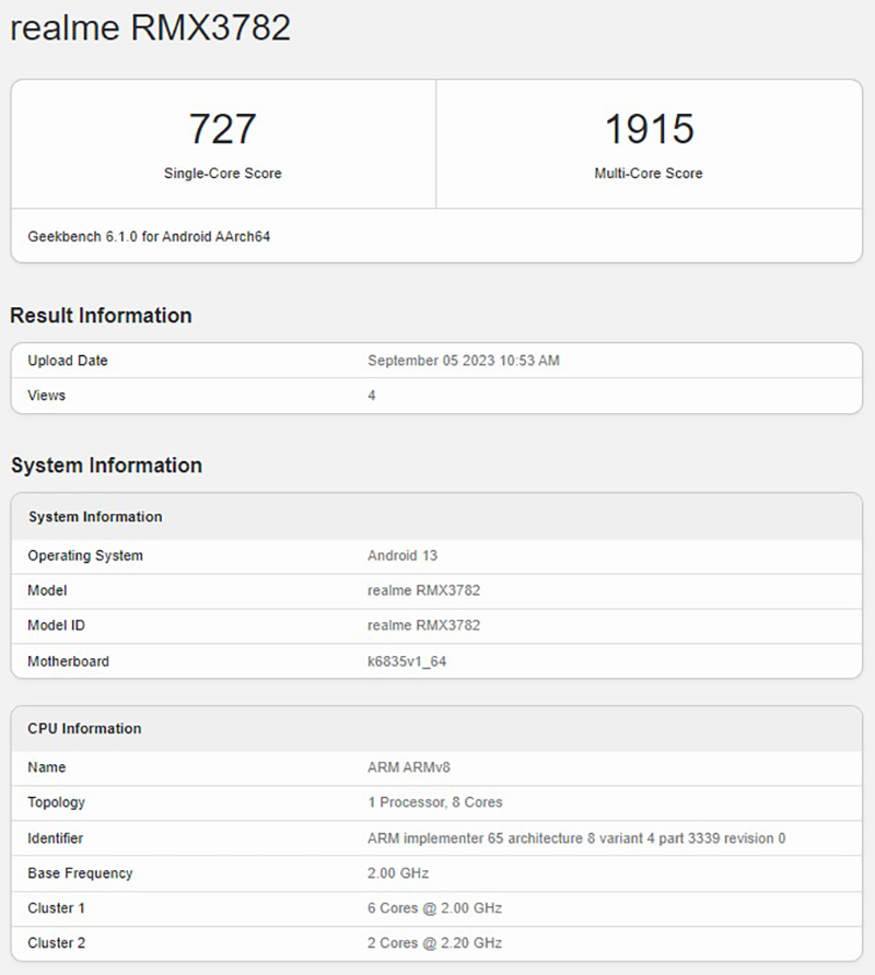 realme Narzo 60x 5G xuất hiện trên Geekbench