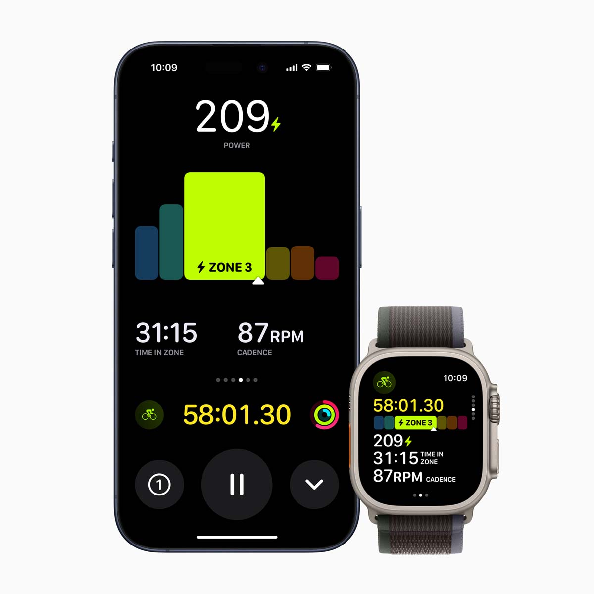 Apple Watch có thể tính toán Vùng Công Suất được cá nhân hóa, giúp dễ dàng xem vùng hiện tại và theo dõi thời gian dành cho mỗi vùng. Đây là cách cải thiện thành tích rất hiệu quả và phổ biến.