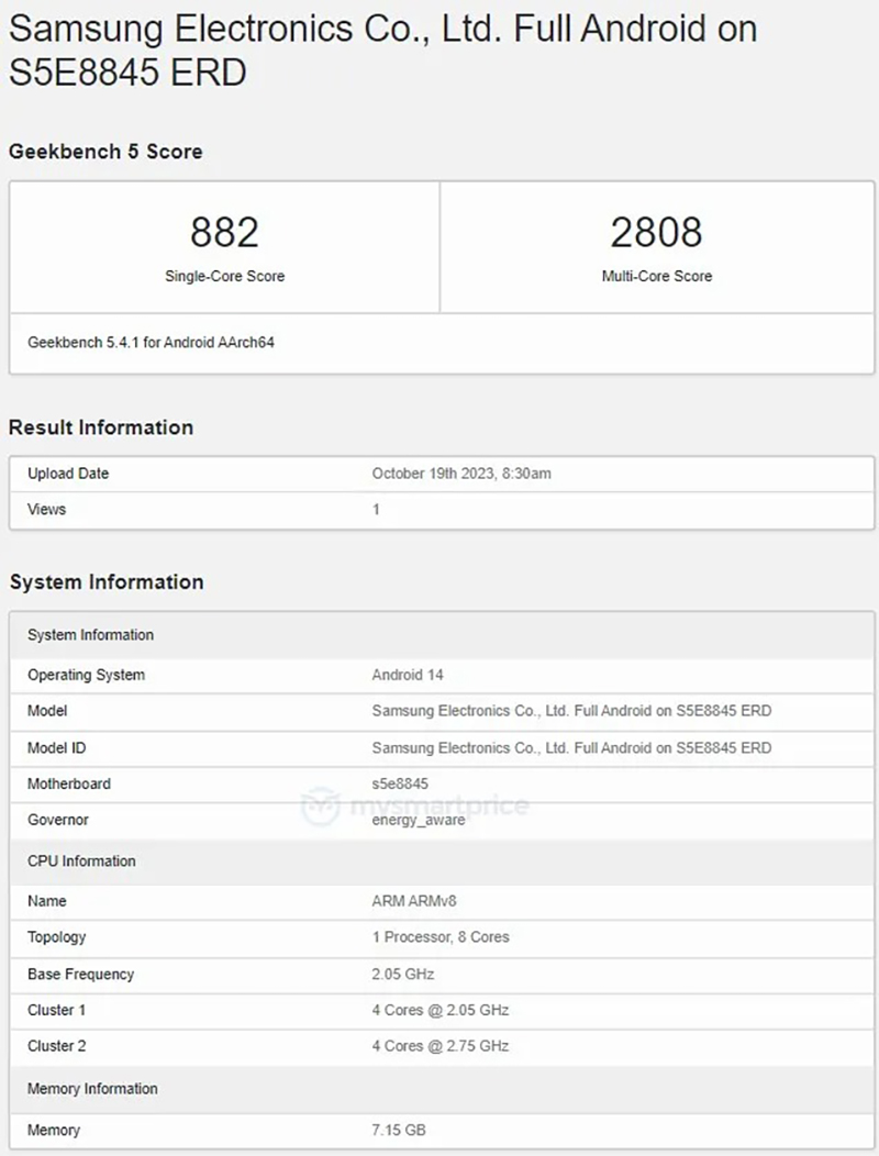 Chip Exynos 1480 xuất hiện trên Geekbench