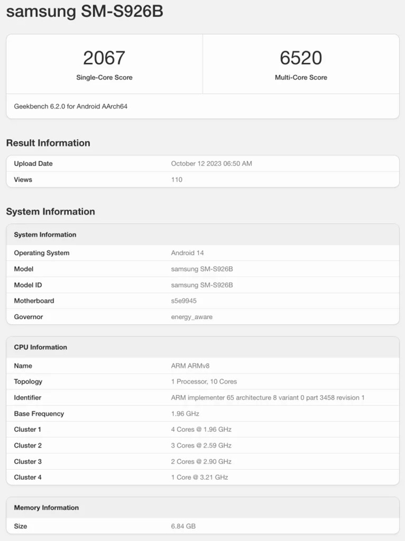 Galaxy S24+ xuất hiện trên Geekbench