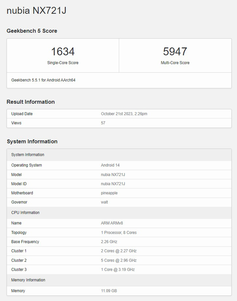 Nubia Z60 Ultra xuất hiện trên Geekbench