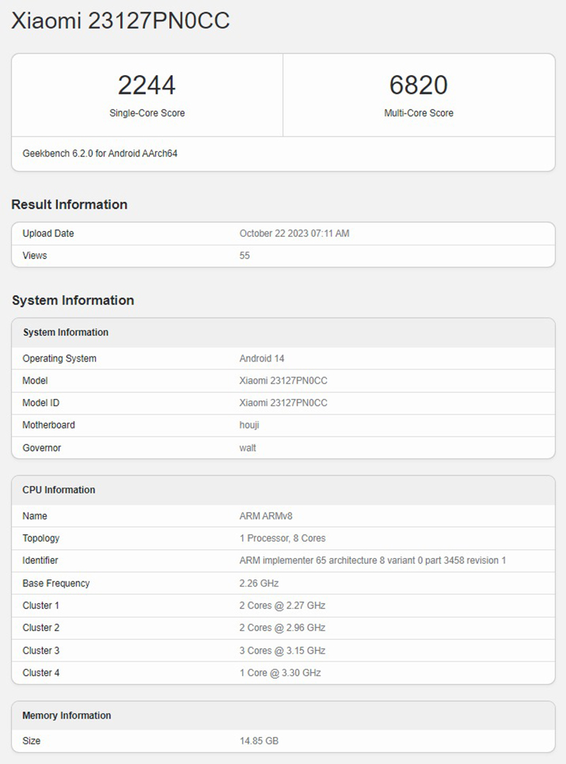 Xiaomi 14 lộ hiệu năng khủng trên Geekbench