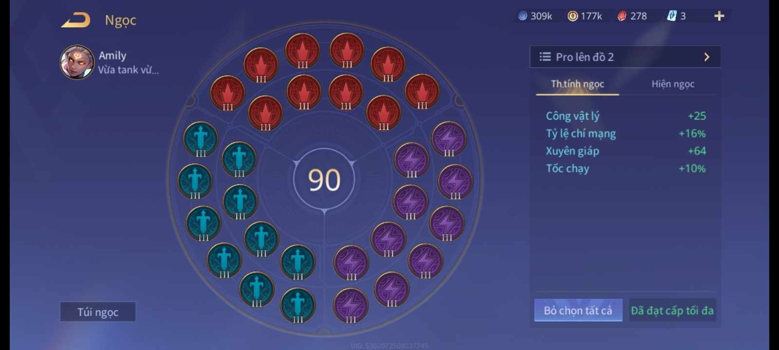Bảng ngọc lên full damage cho Amily