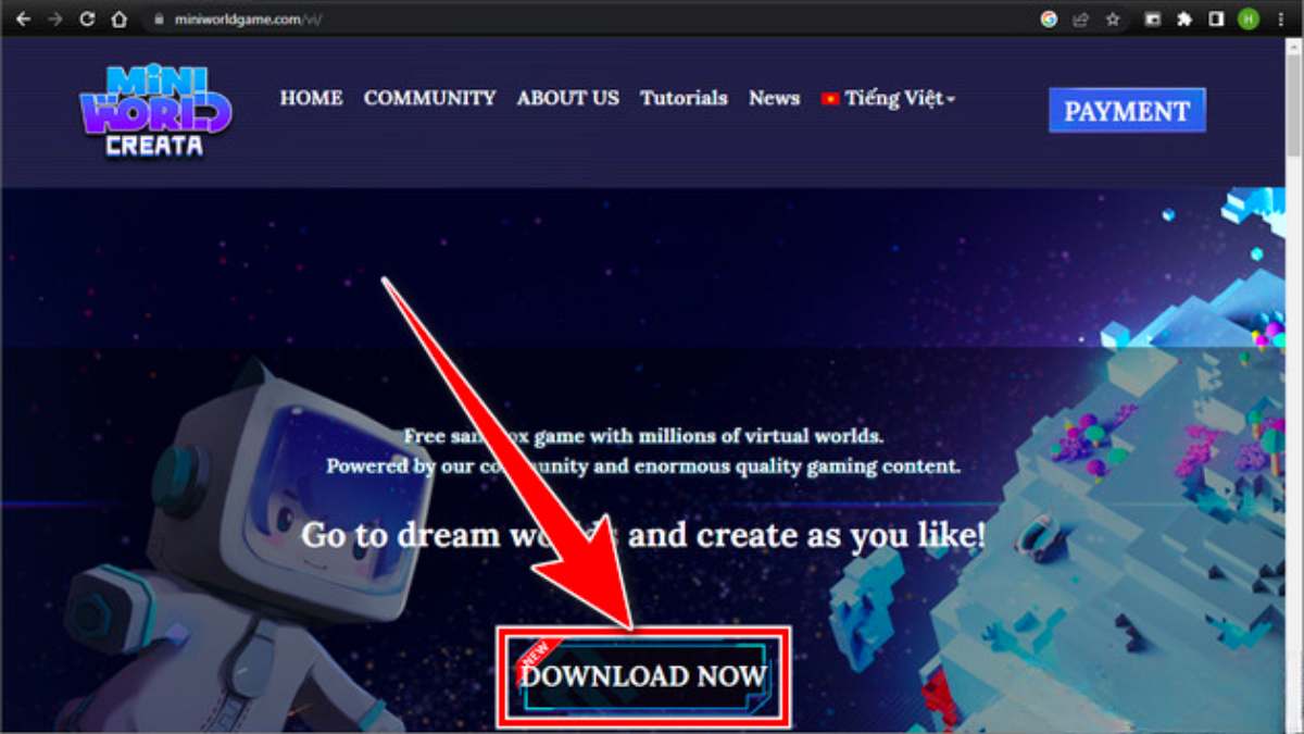 Hướng dẫn cách chơi Mini World trên máy tính không cần tải bằng web bước 1