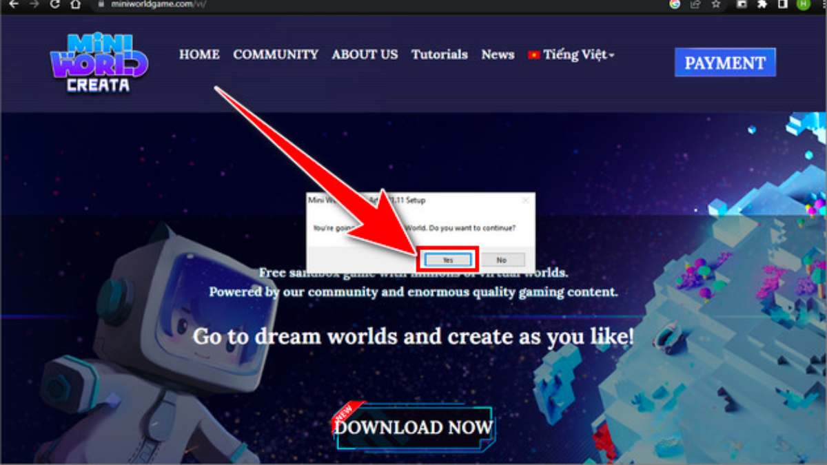 Hướng dẫn cách chơi Mini World trên máy tính không cần tải bằng web bước 2
