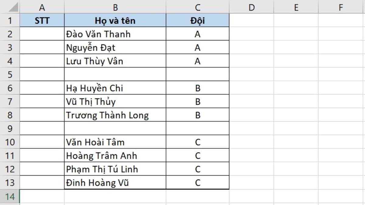 Sử dụng hàm SUBTOTAL và IF để đánh số thứ tự trong Excel