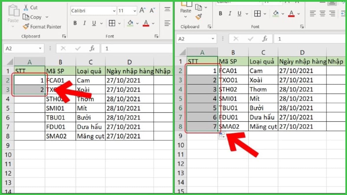 Cách đánh số thứ tự trong Excel nhanh bằng chuột