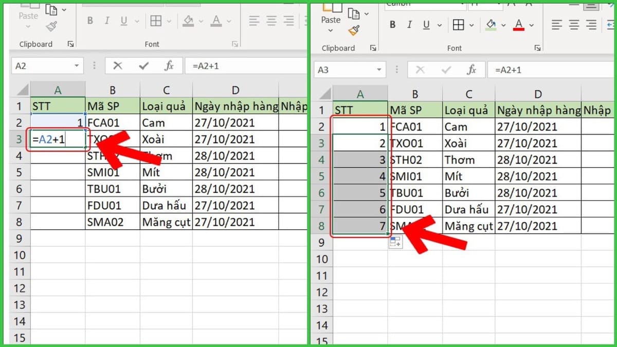 Cách đánh số thứ tự tự động nhảy trong Excel bằng công thức