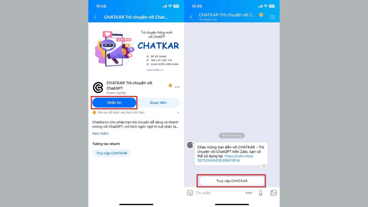 Hướng dẫn cách sử dụng ChatGPT trên Zalo bước 2