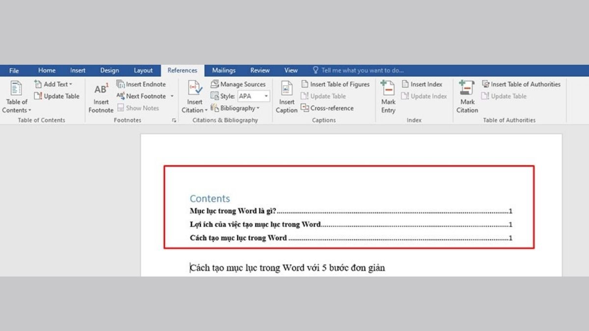 Cách tạo mục lục trong Word