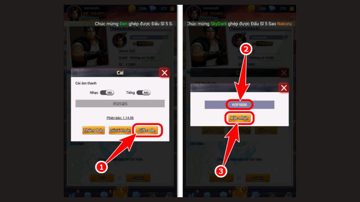 Hướng dẫn cách nhập code Hội Quán Đấu Sĩ bước 2