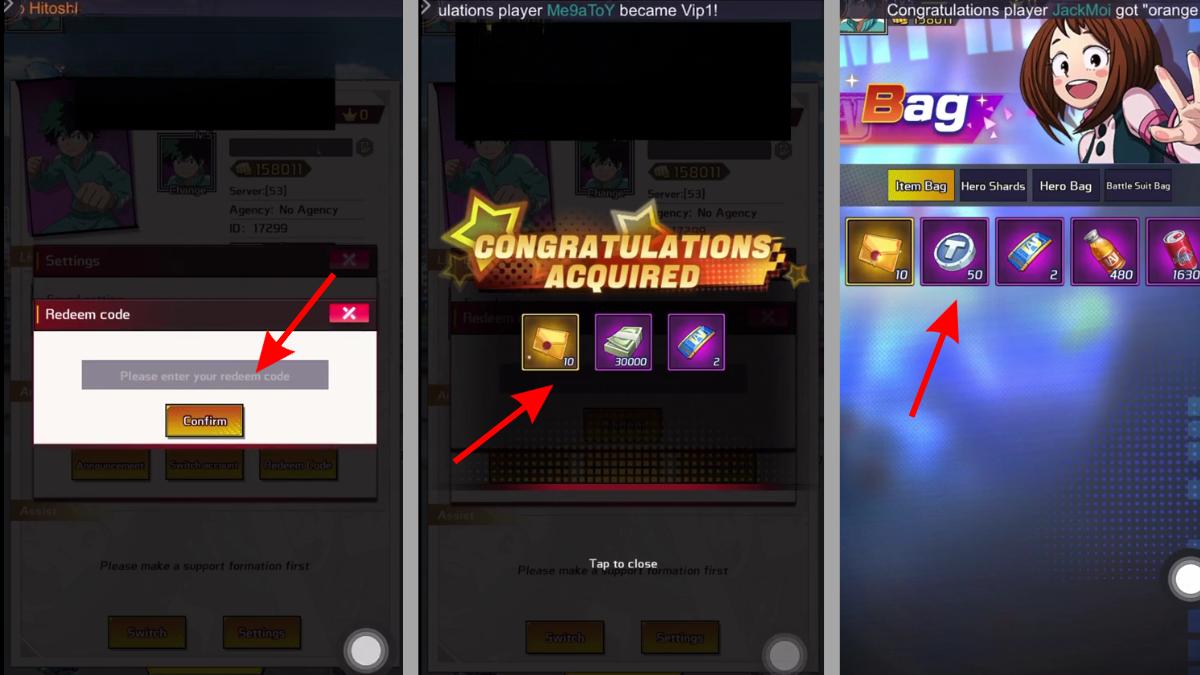 Hướng dẫn cách nhập code MHA Rise of Heroes bước 5