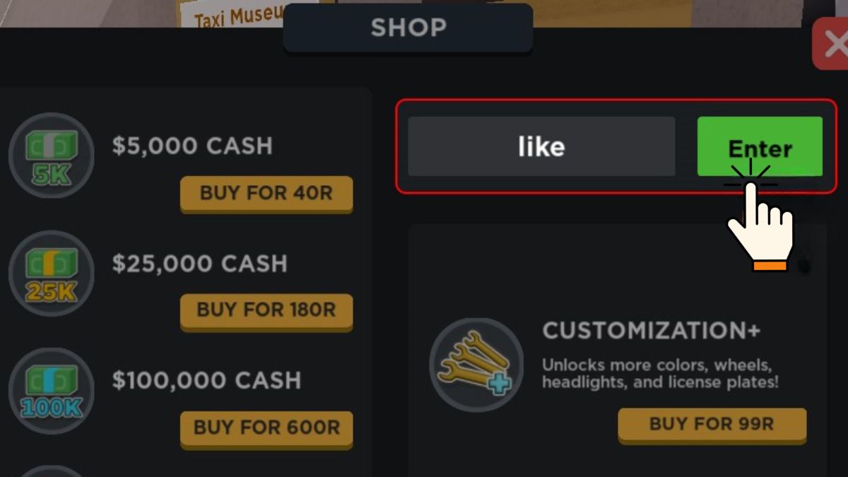 Cách nhập code Taxi Boss Roblox bước 3
