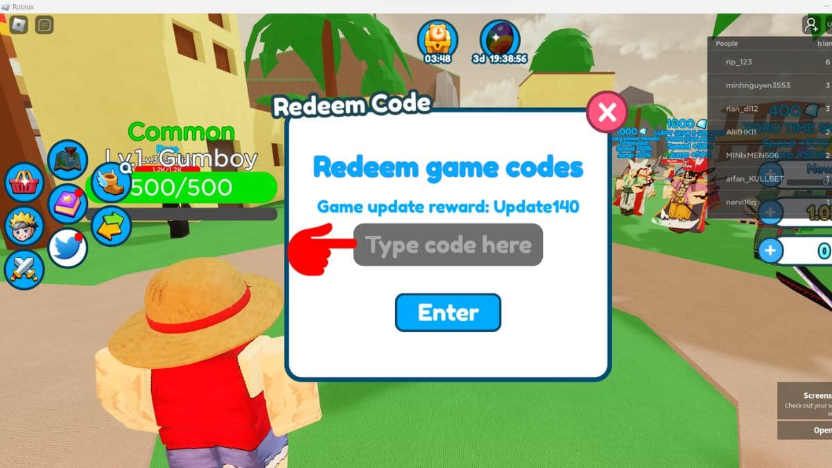 Hướng dẫn cách nhập code Ultimate Anime Simulator bước 3