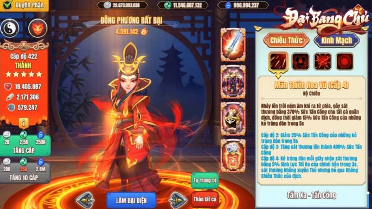 9 Ô - 6 Tướng - 150 Kỹ năng - 300 Đội hình Game Đại Bang Chủ