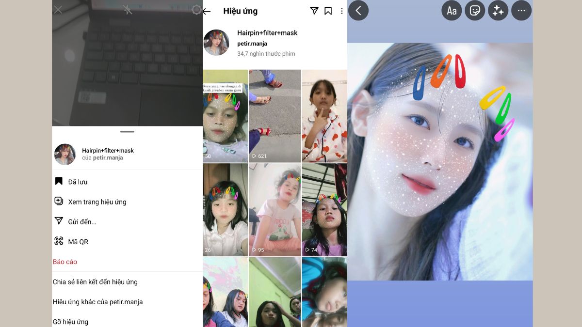 Filter Instagram mặt nạ kẹp tóc
