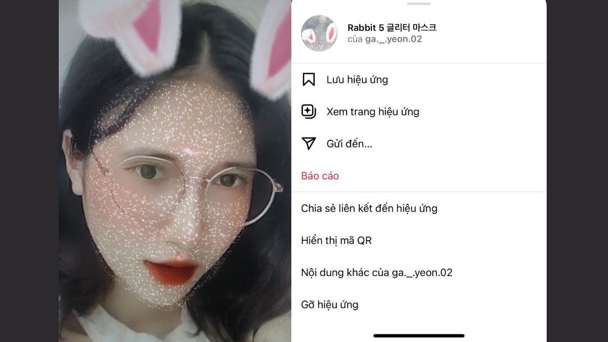 Filter Instagram mặt nạ thỏ