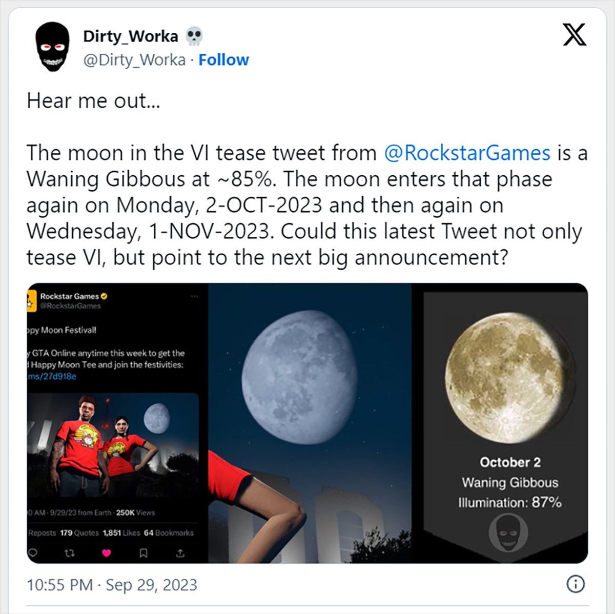 Game thủ háo hức đến độ vạch cả mặt trăng để đoán ngày GTA 6 lộ diện