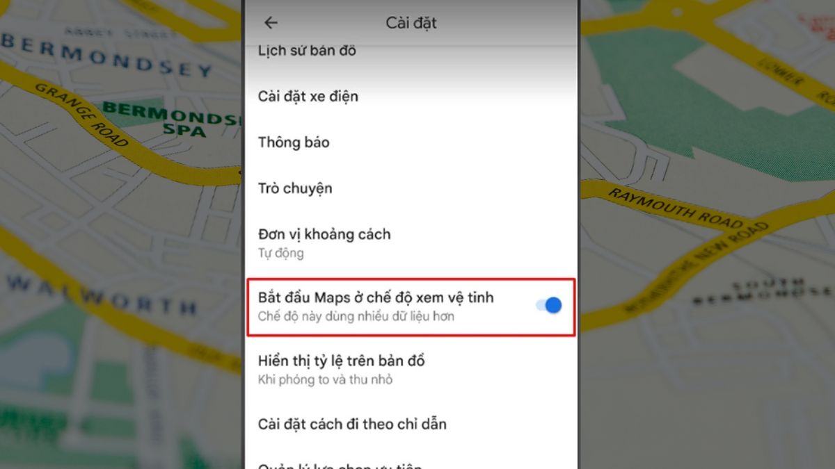 Cách bật xem bản đồ vệ tinh Google Maps trên Android bước 4