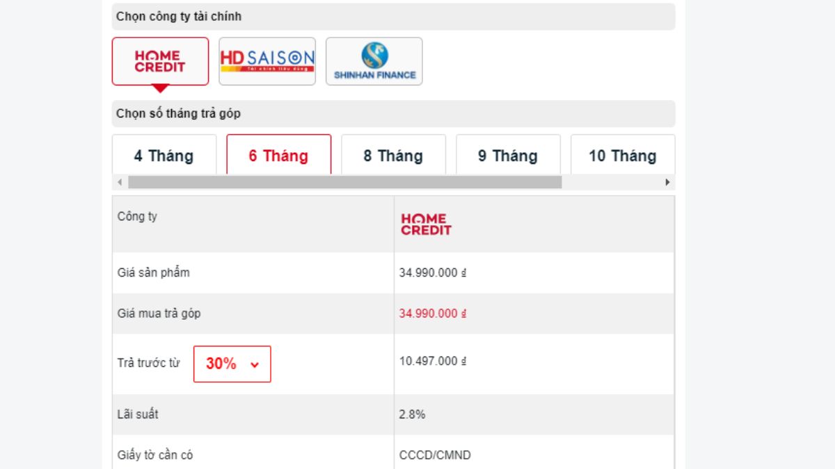 Mua trả góp qua công ty tài chính