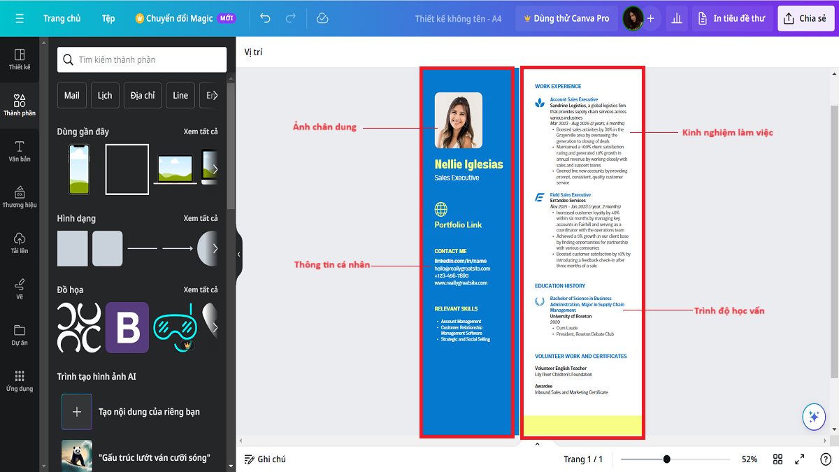 Cách thiết kế CV trên Canva thủ công bước 4