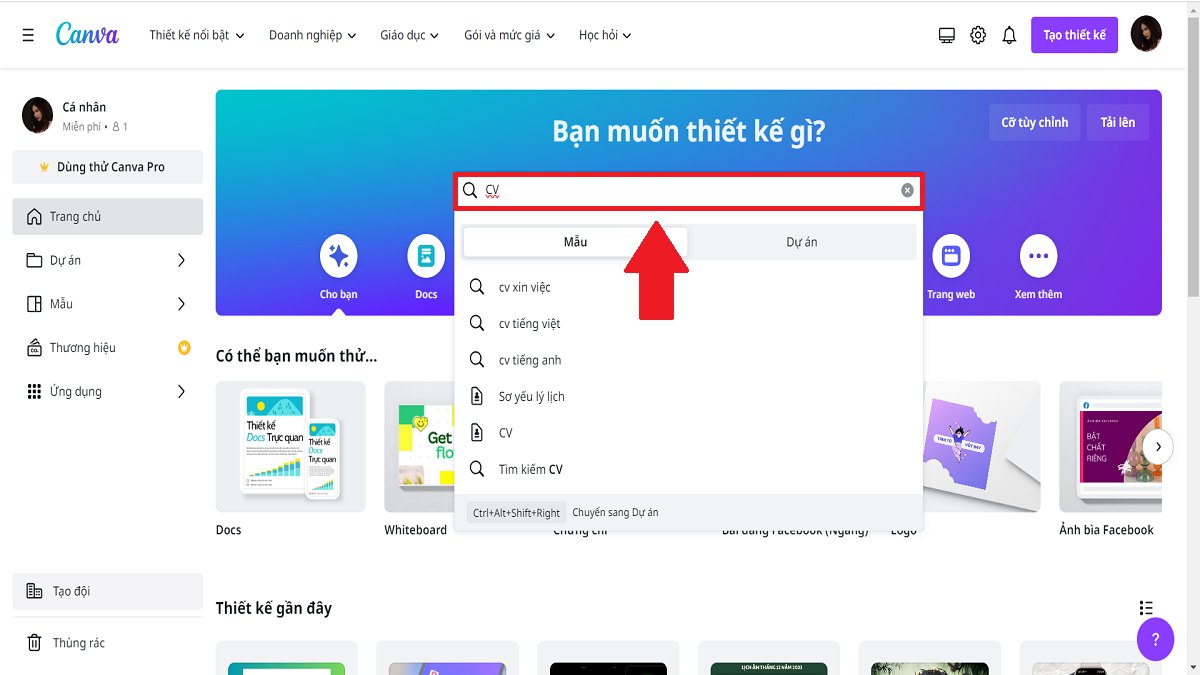 Hướng dẫn tạo CV trên Canva bằng mẫu template có sẵn bước 2